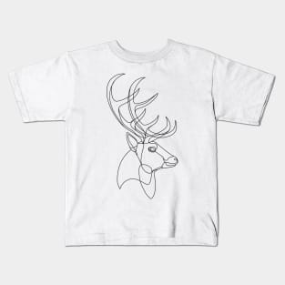 Deer Elk Minimalist One Line Drawing Minimal Outdoors Wildlife Kids T-Shirt